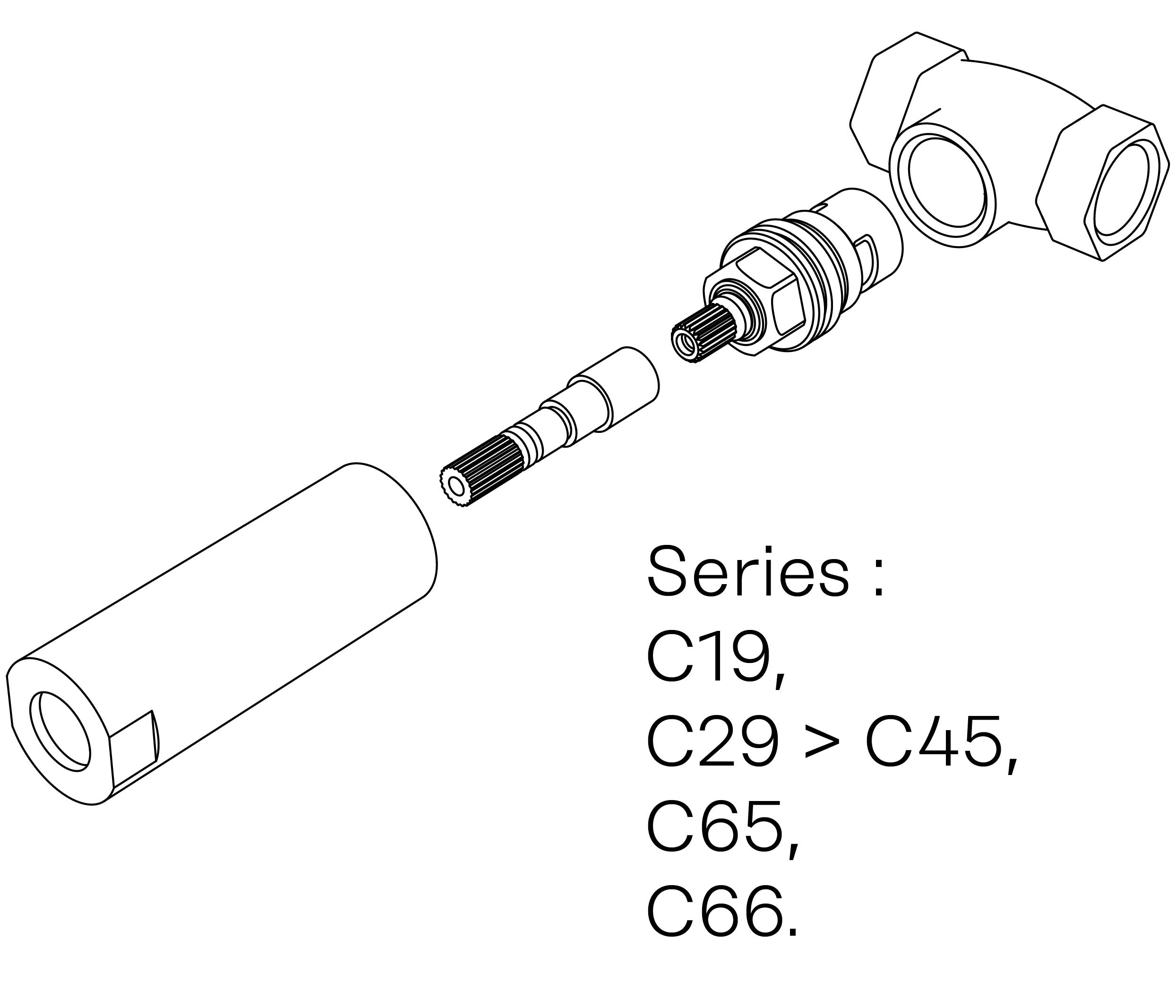 C00-23K28C Kit n°3 pour robinet d’arrêt 1/2 », 1/4 de tour, Droite